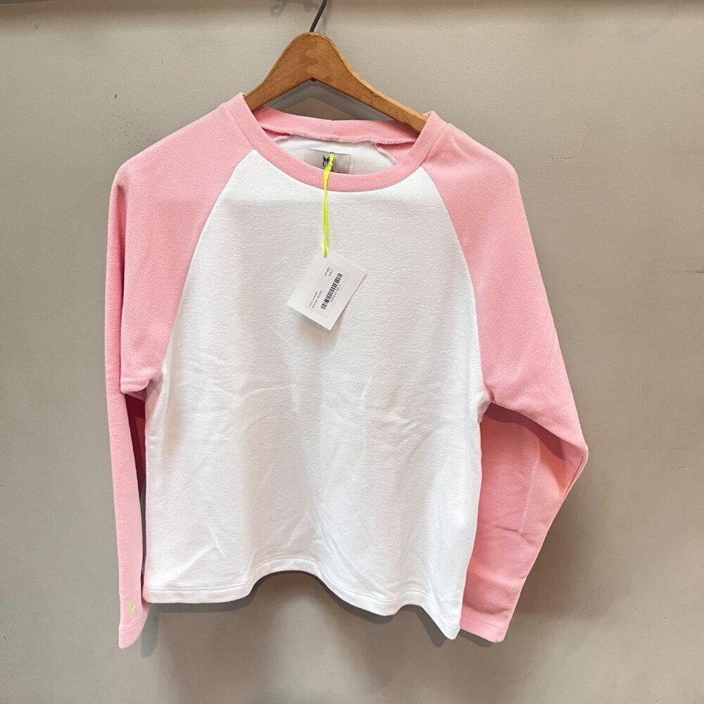 NEW Dudley Stephens‎ Cove Crewneck Terry Top Pink & White Polyester Size S